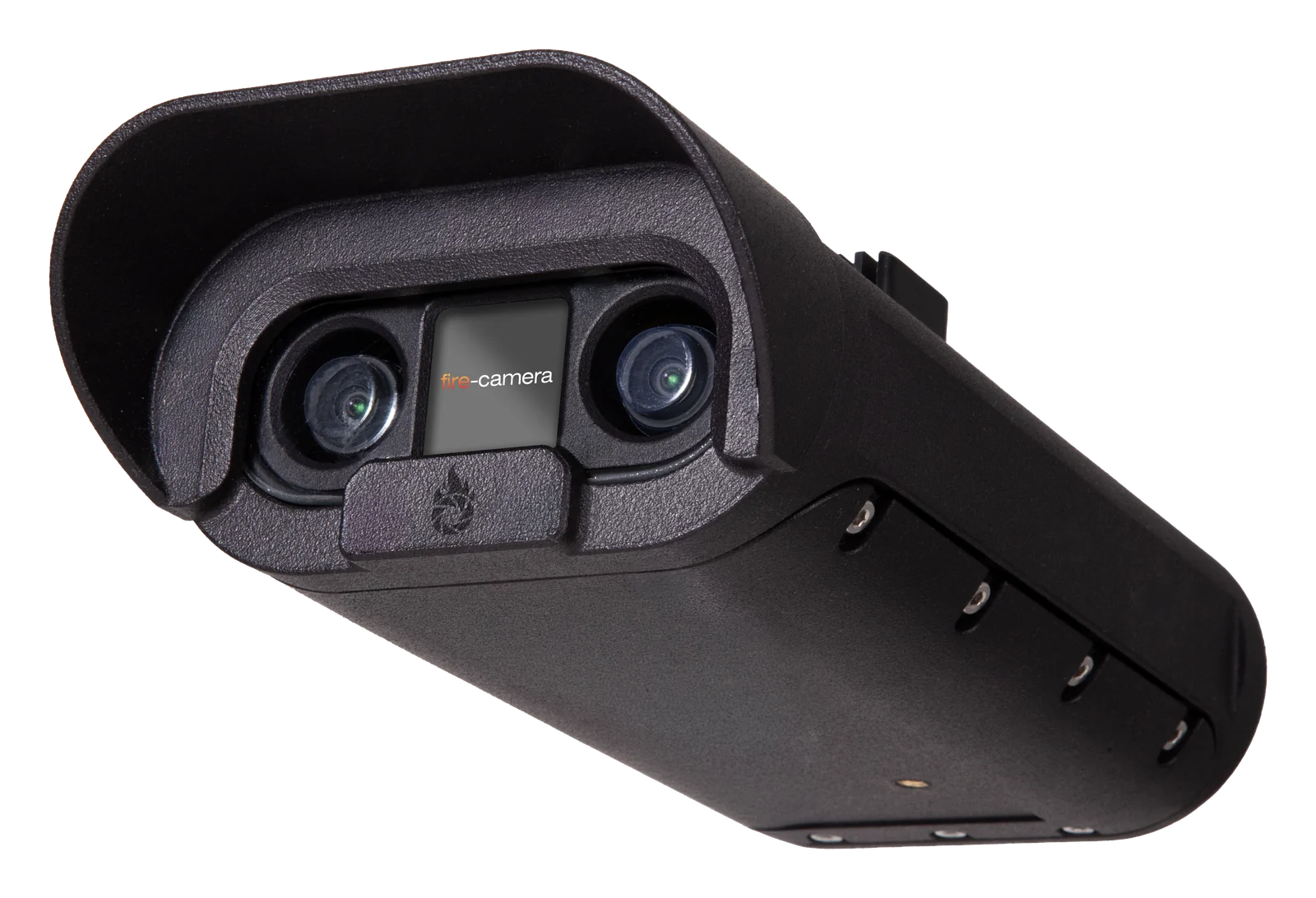 Fire-Camera head with HD and thermal cameras side by side behind a protective hood